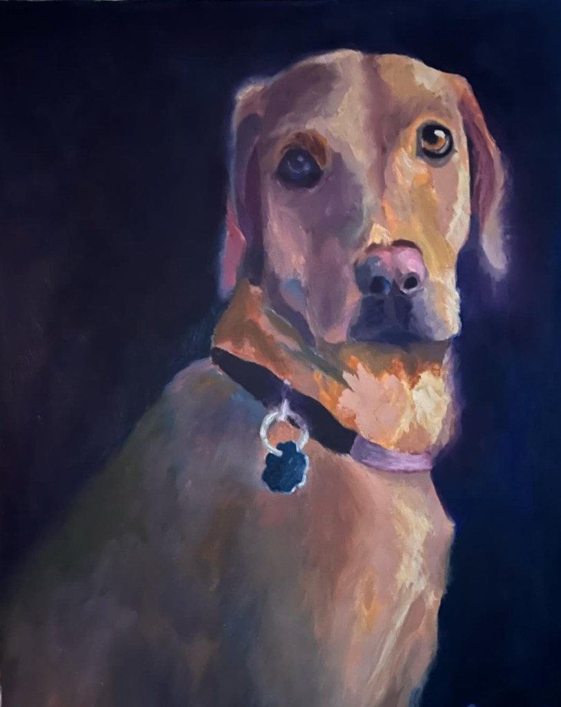 golden retriever dog oil painting, Elsa Huet, Maisie