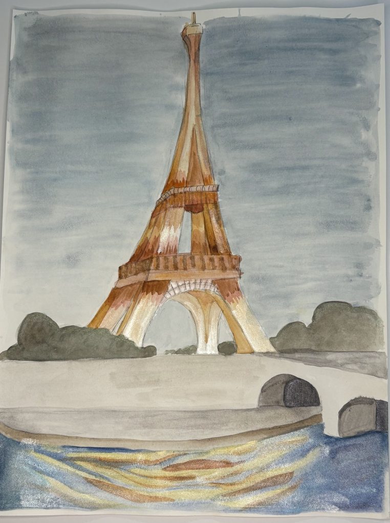 Eiffel tower, watercolor painting, landmark, Elsa Huet