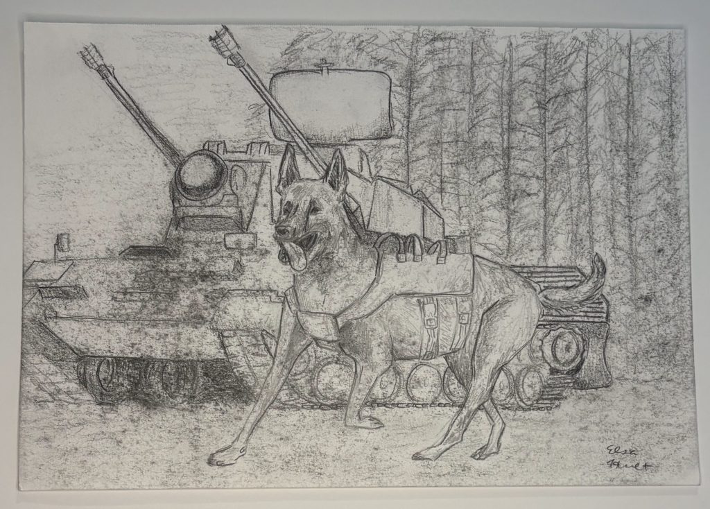 German shepherd with tank